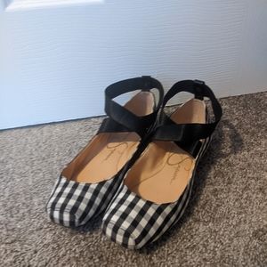 Jessica Simpson Mandalaye Fabric Square Toe Ankle Wrap Ballet Flats size 9